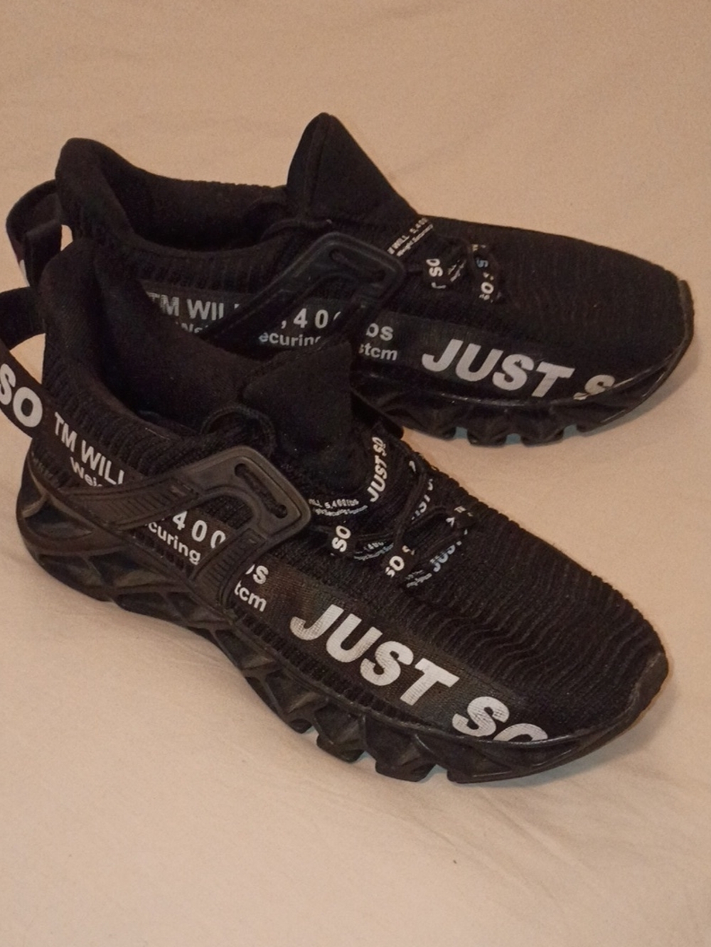 Black 'JUST SO' Text Knit Sneakers